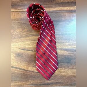 BREUER 100% Silk Red With White Stripes Repp Tie Made in Italy
